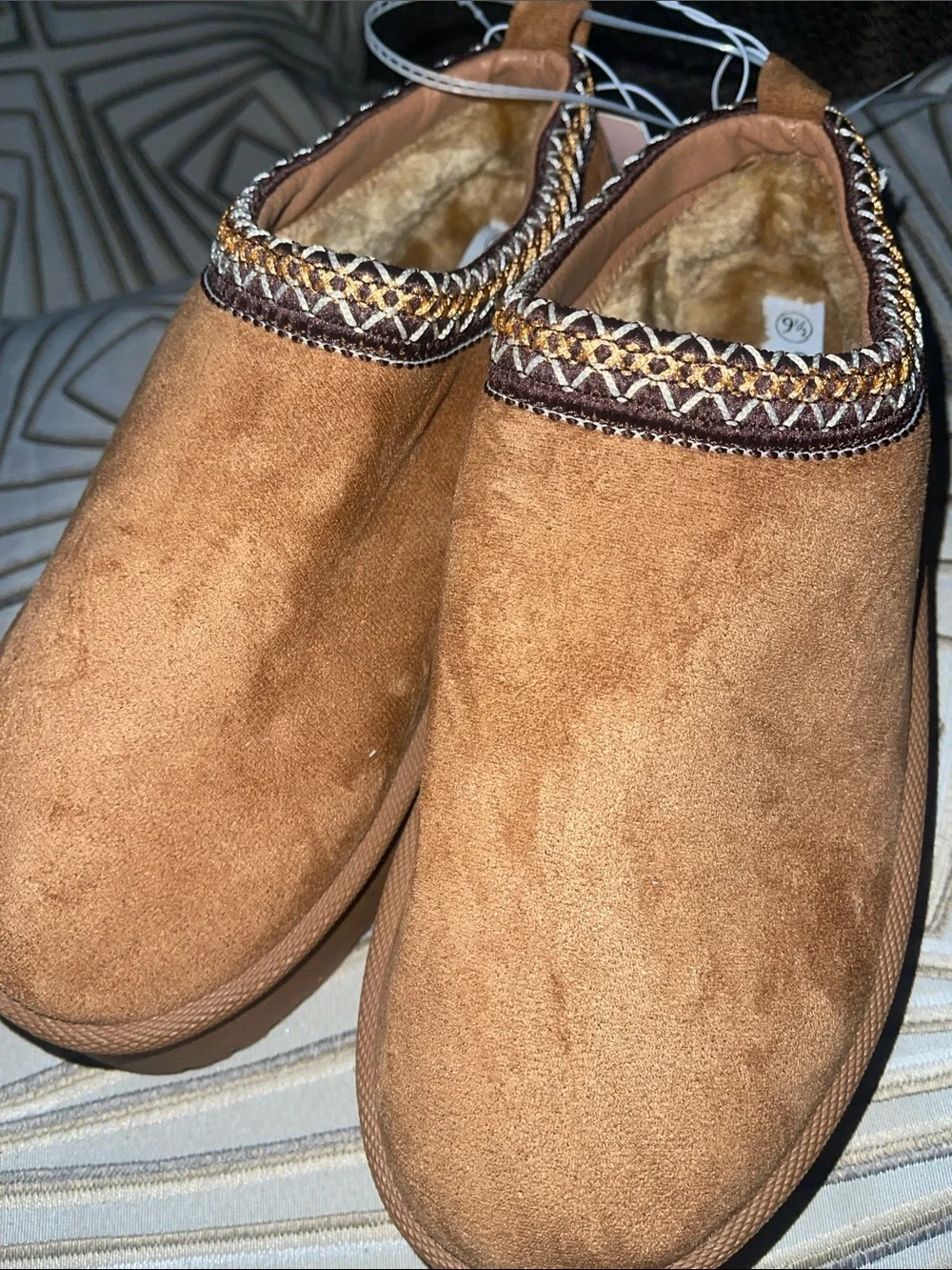 Women's Tan Platform Slip-On Shoes with Faux Fur Lining
